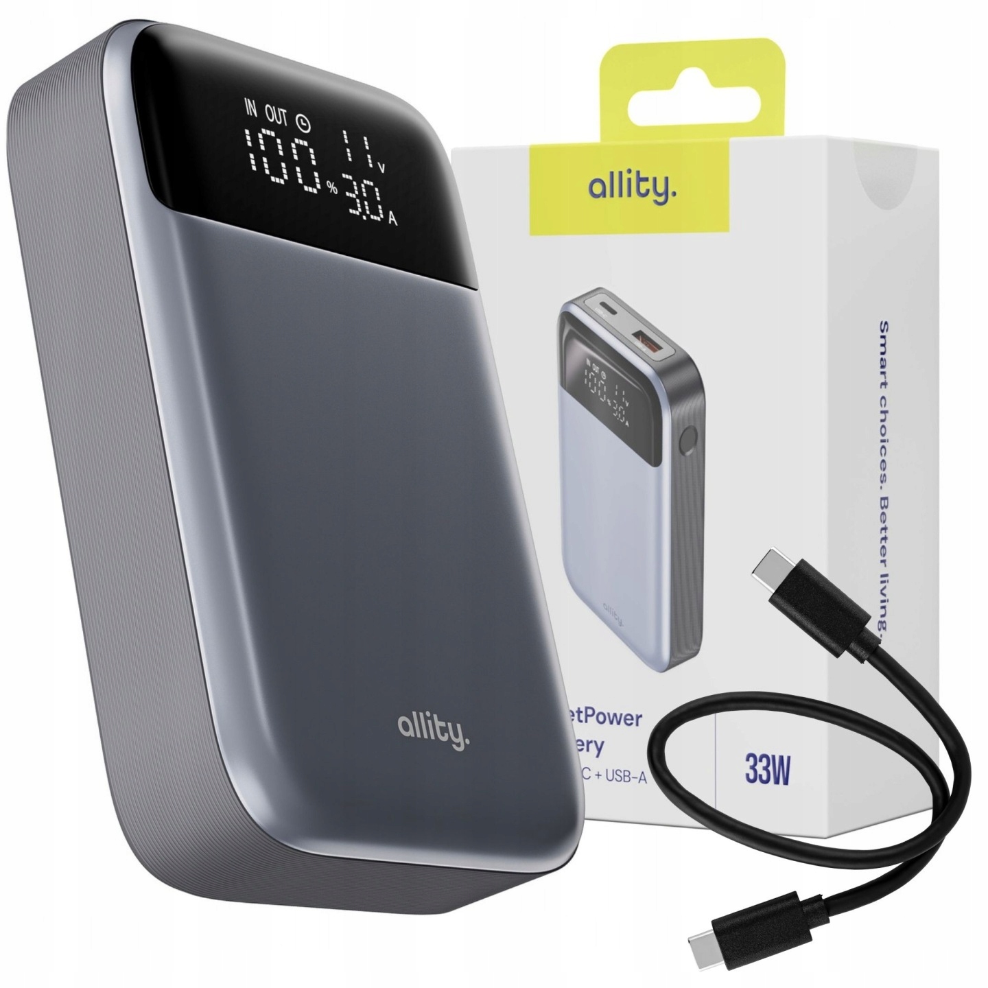 Powerbanka 10000 mAh Pd Qc 33W Silné rychlé nabíjení LCD Usb C Kabel