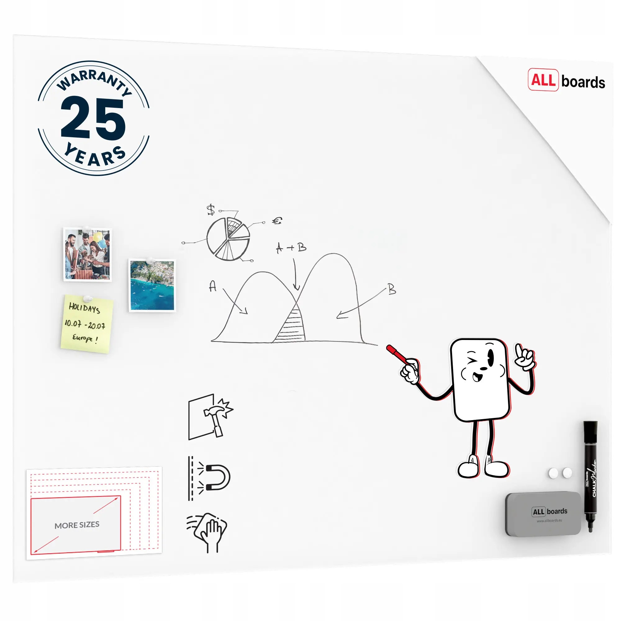 Tablica szklana projekcyjna matowa magnetyczna 120x90 cm