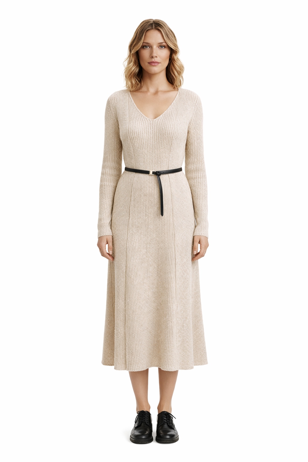 Béžový Pletený Komplet S Páskem L/XL I4A