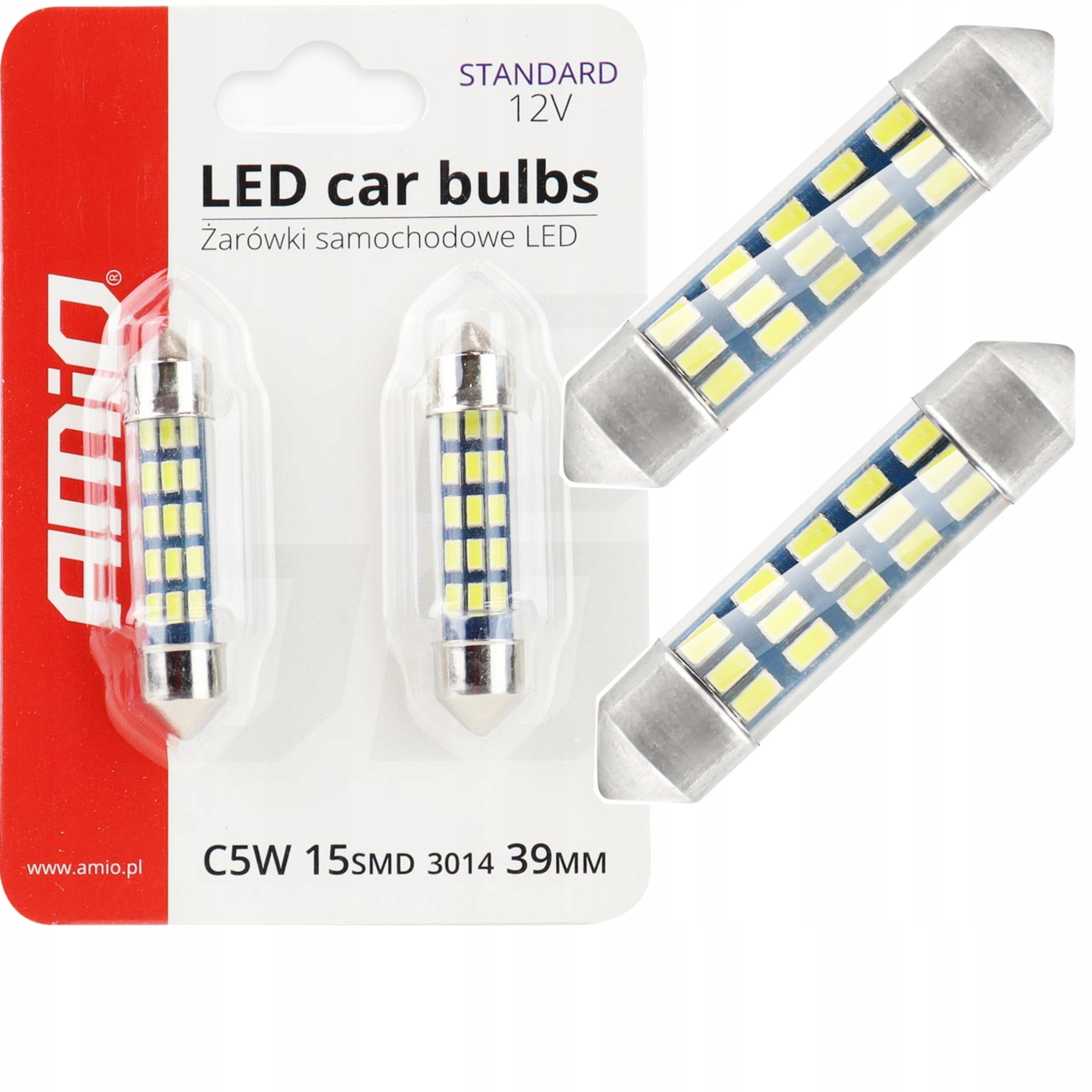 Żarówki Led 3014 15SMD Festoon C5W C10W C3W 39mm White 12V AMIO-01091