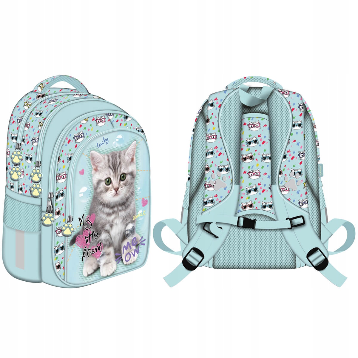 Plecak 4 komorowy 16" BPL58 My Little Friend, Mint Kitty