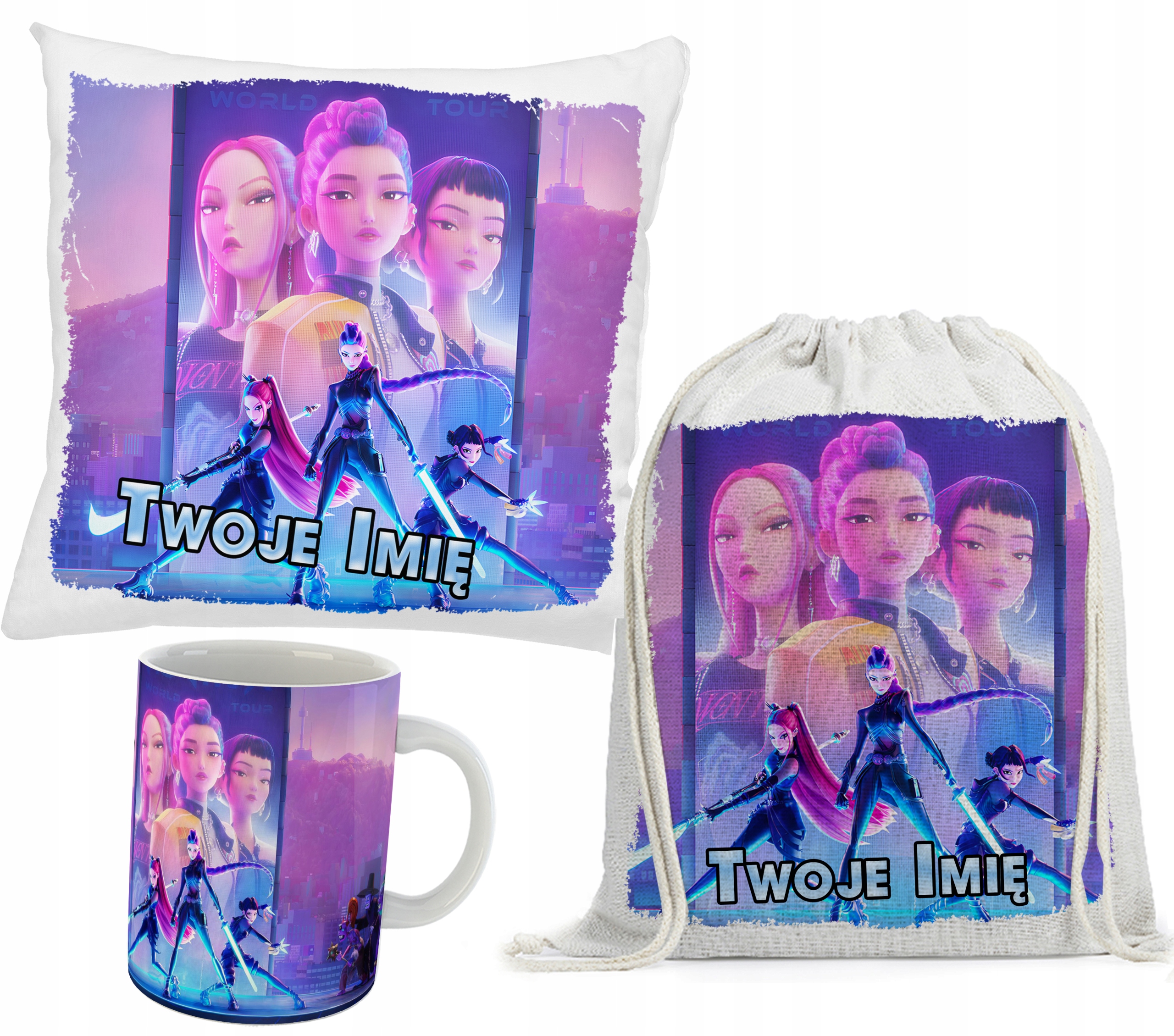 Zestaw Kpop Demon Hunters Huntrix Kubek Poduszka Worek Na Buty Różne