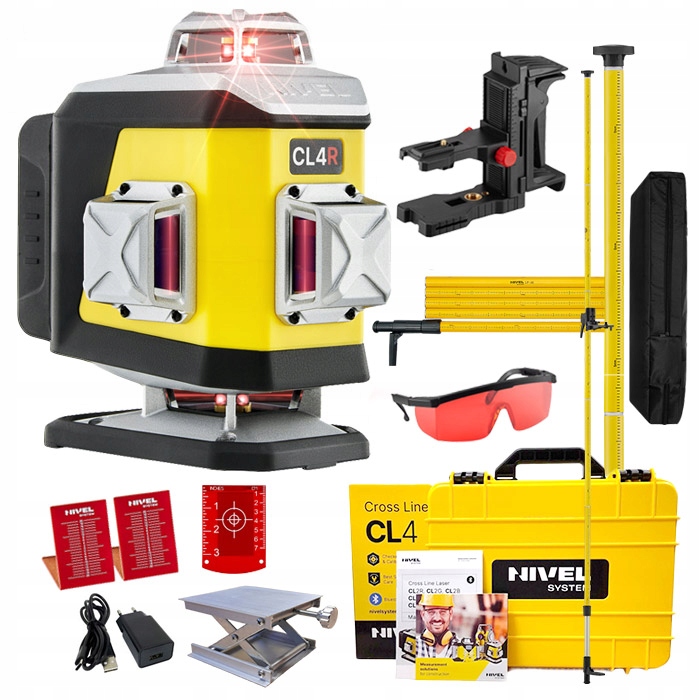 Nivel System Laser Krzyżowy CL4R Czerwony Tyczka LP36