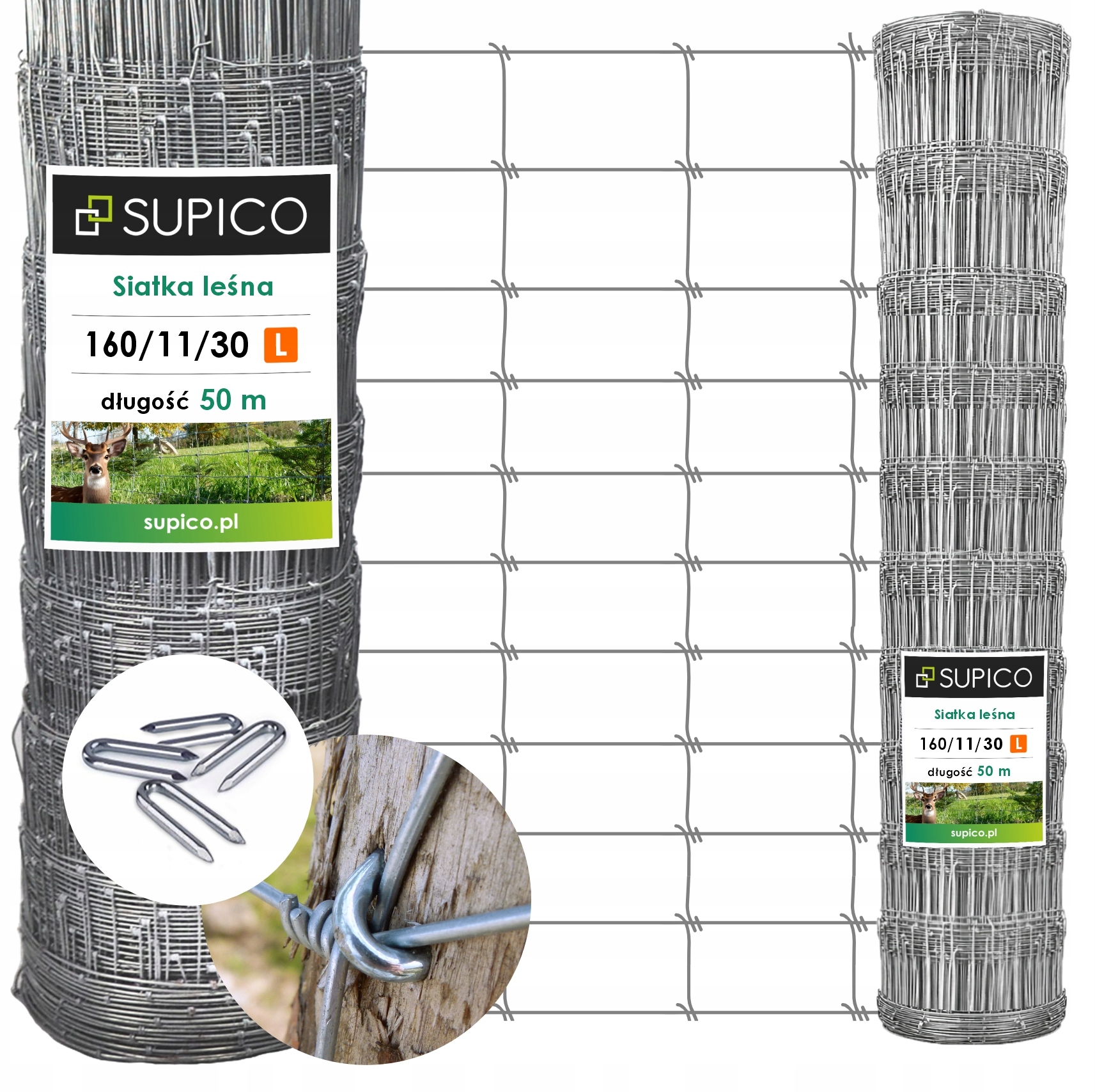 Siatka Ogrodzeniowa Leśna 160/11/30 L |ocynk 1,6 m x 50m skoble