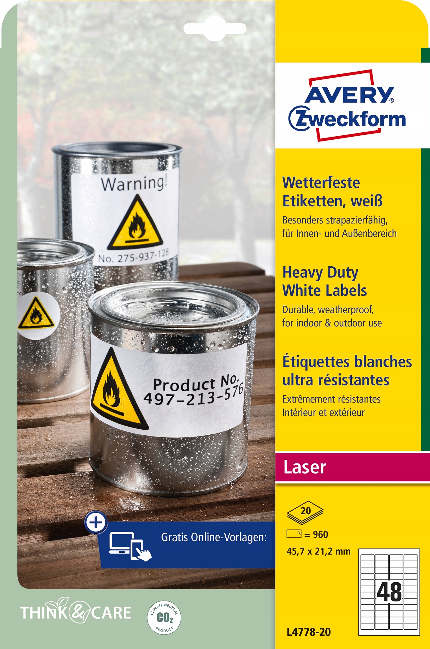 Etykiety samop. A4 Avery Hd [20] 45,7/21,2 białe