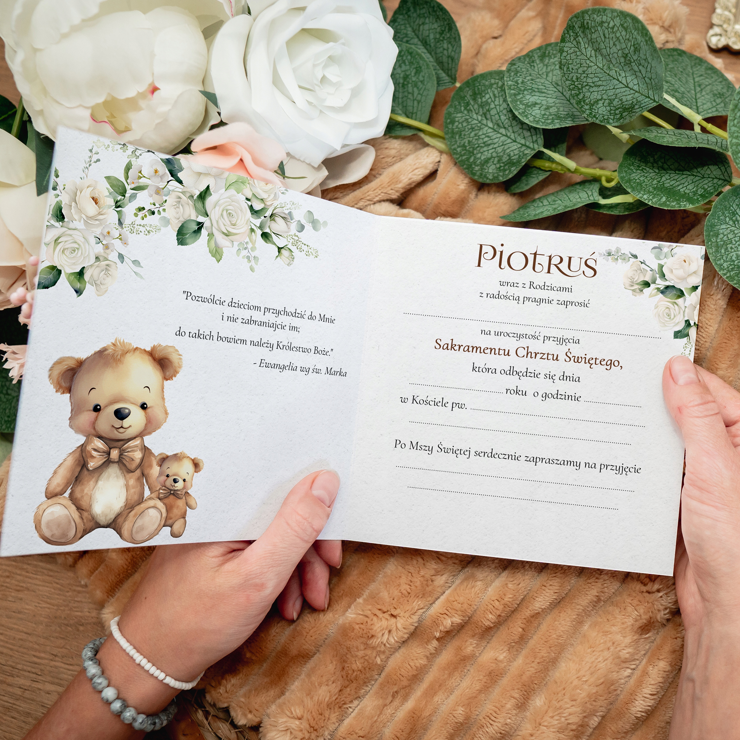 ZAPROSZENIE NA CHRZEST + IMIĘ DZIECKA + KOPERTA + ŚWIETNA JAKOŚC + SZYBKO Kolor dominujący wielokolorowy