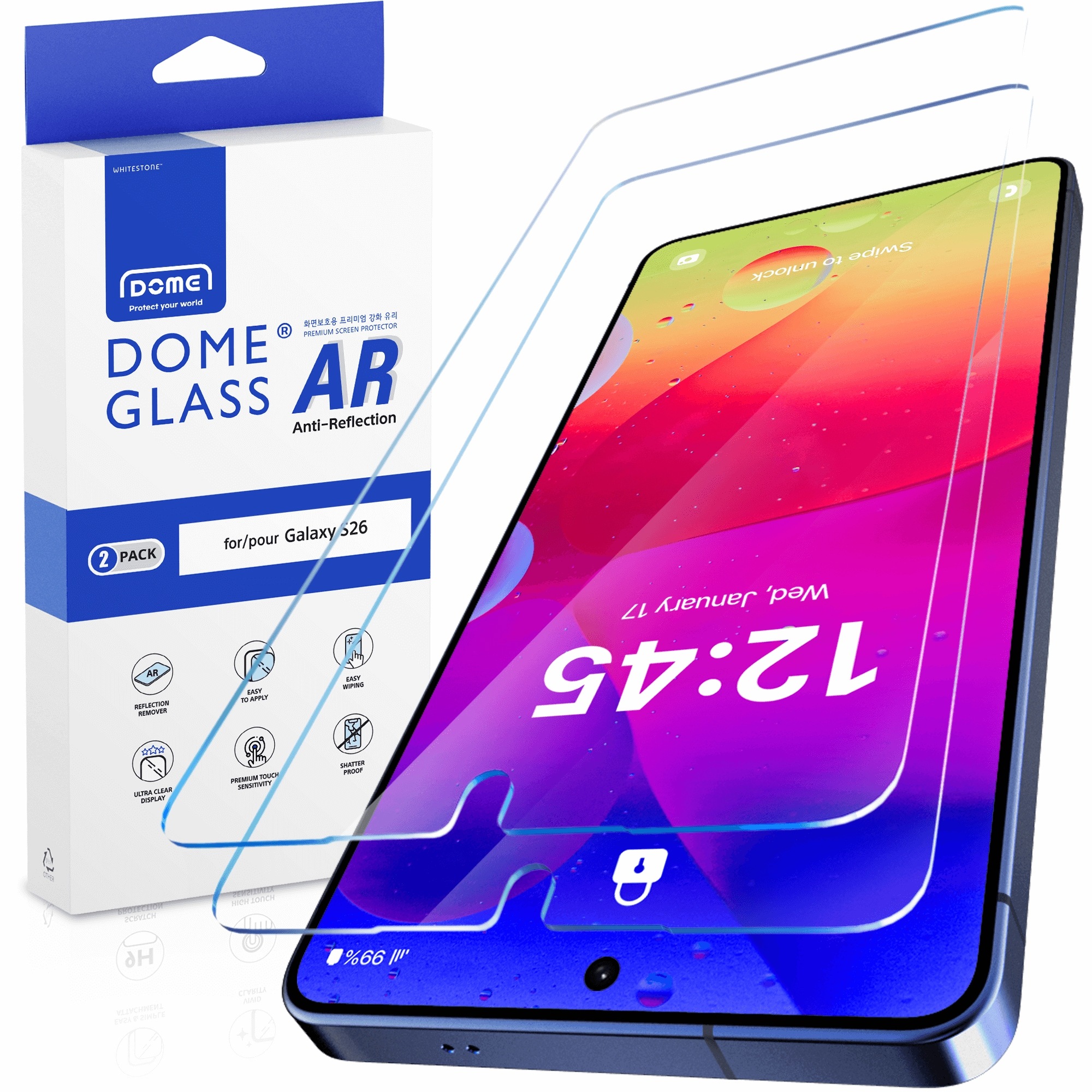 Sklo na displej Whitestone s Ar povlakem pro Galaxy S26 2ks 9H