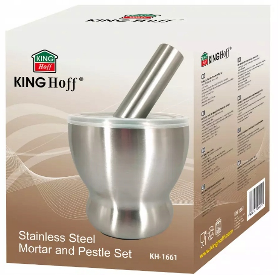 MOŹDZIERZ KUCHENNY STALOWY Z POKRYWKĄ DO PRZYPRAW ZIÓŁ TŁUCZEK DO UCIERANIA Marka Kinghoff