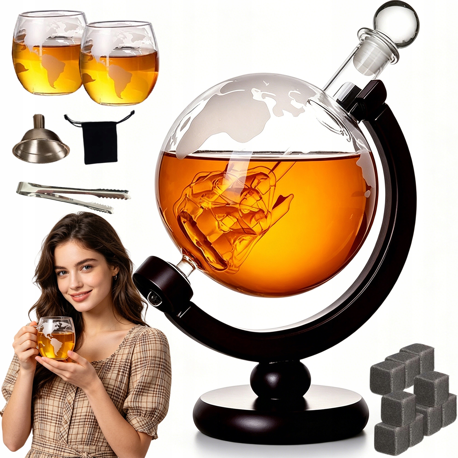 Karafa Globe Sada na whisky 850 ml 2 Sklenice jako Dárek pro muže