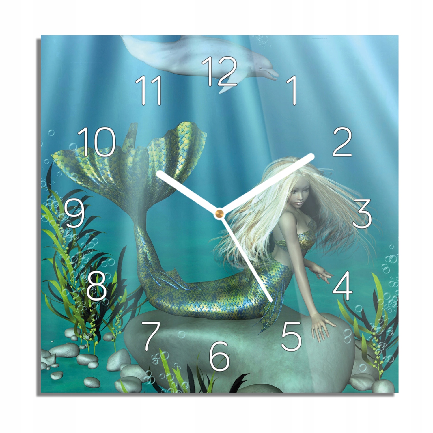 

Syrena delfin magia zegar na szkle na ścianę 30x30