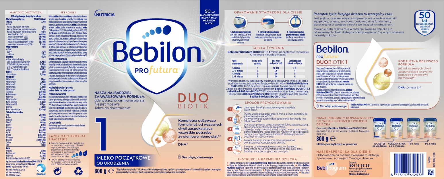 BEBILON PROfutura DUOBIOTIK 1 mleko początkowe od urodzenia 2x800 g Marka Bebilon