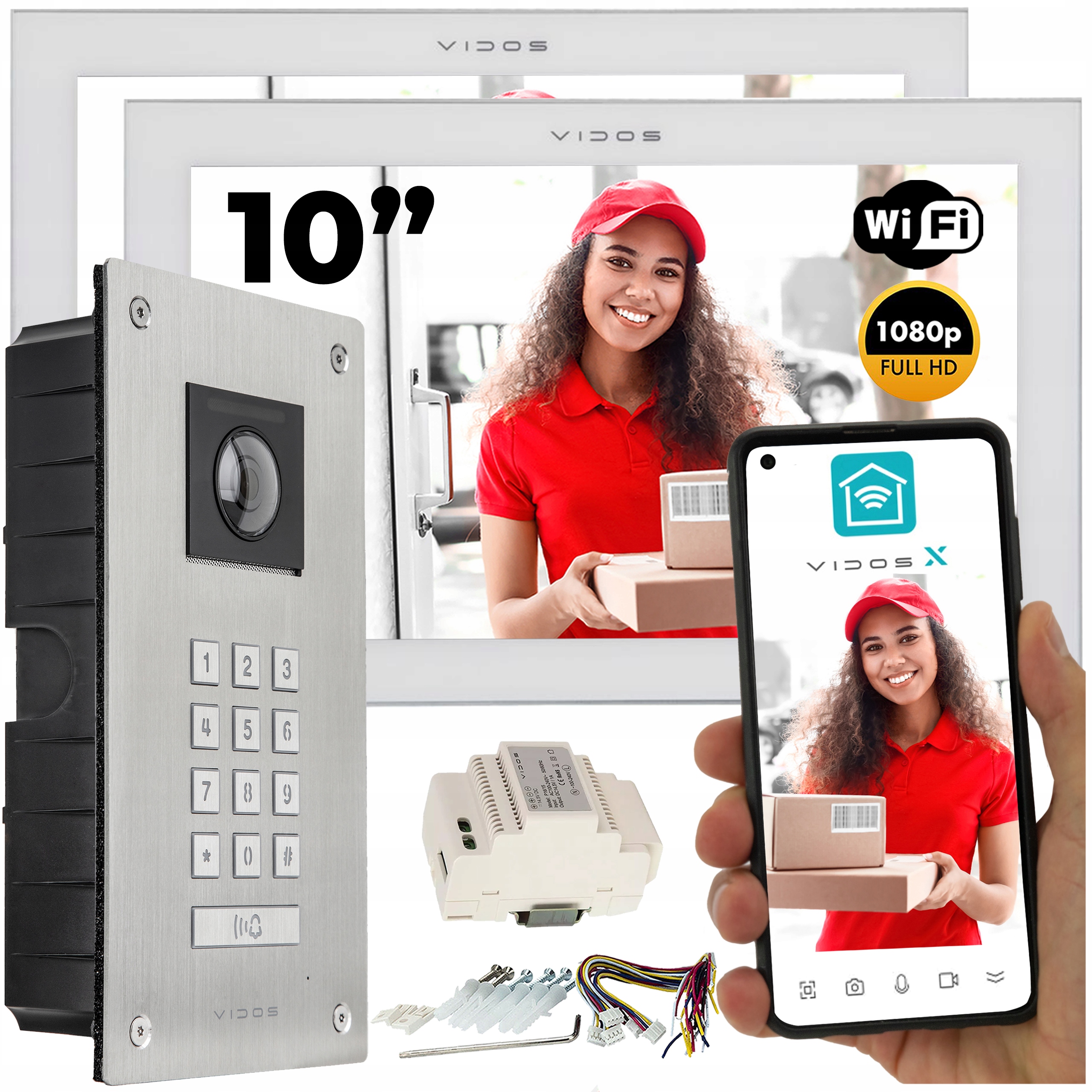 Wideodomofon podtynkowy 2 monitory Vidos M14W-X WiFi Stacja podtynkowa S14D