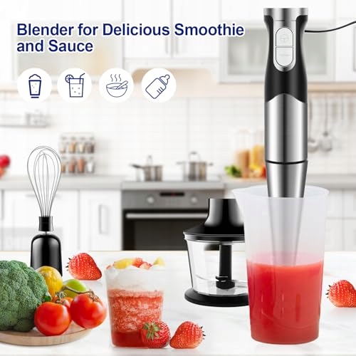 NWOUIIAY Blender Ręczny 6w1 1200W Zestaw Stalowy Do Zup Sałatek Warzyw — miniatura 7