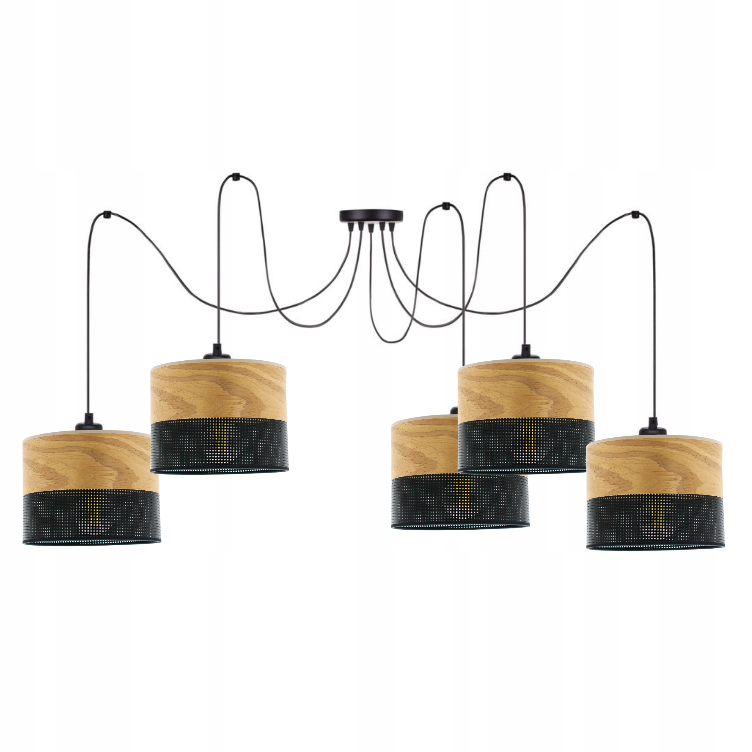 Závěsná Lampa Lustr Spider Stínidlo S Dírkami Dřevo E27 5x20CM