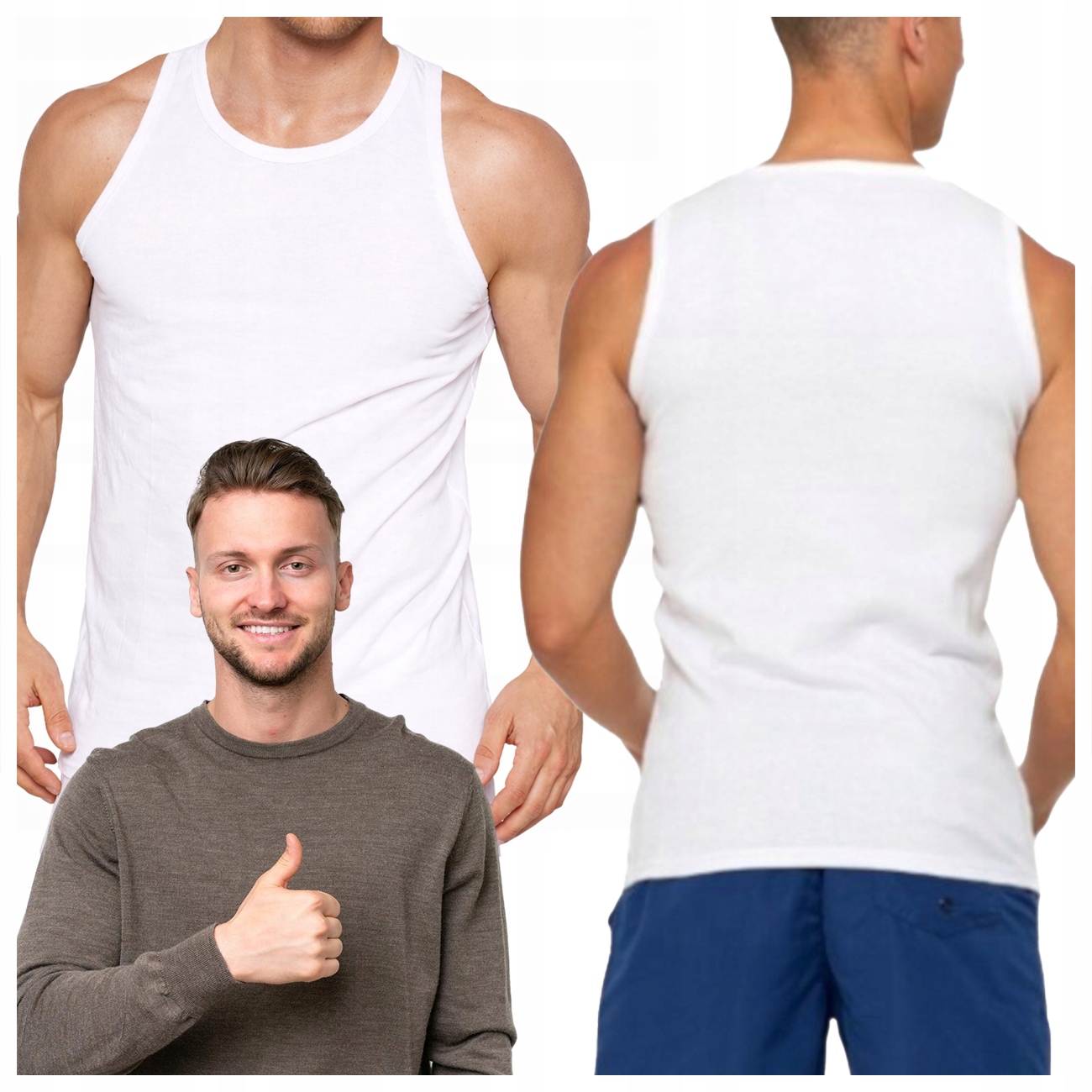 KOSZULKA męska na ramiączka żonobijka BAWEŁNIANA PODKOSZULKA biała gładka L