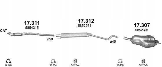 RURA KOLEKTOROWA 17.311 OPEL ASTRA H, ZAFIRA B 1.6, 1.8 + ZESTAW MONTAŻOWY Numer katalogowy części 17.311