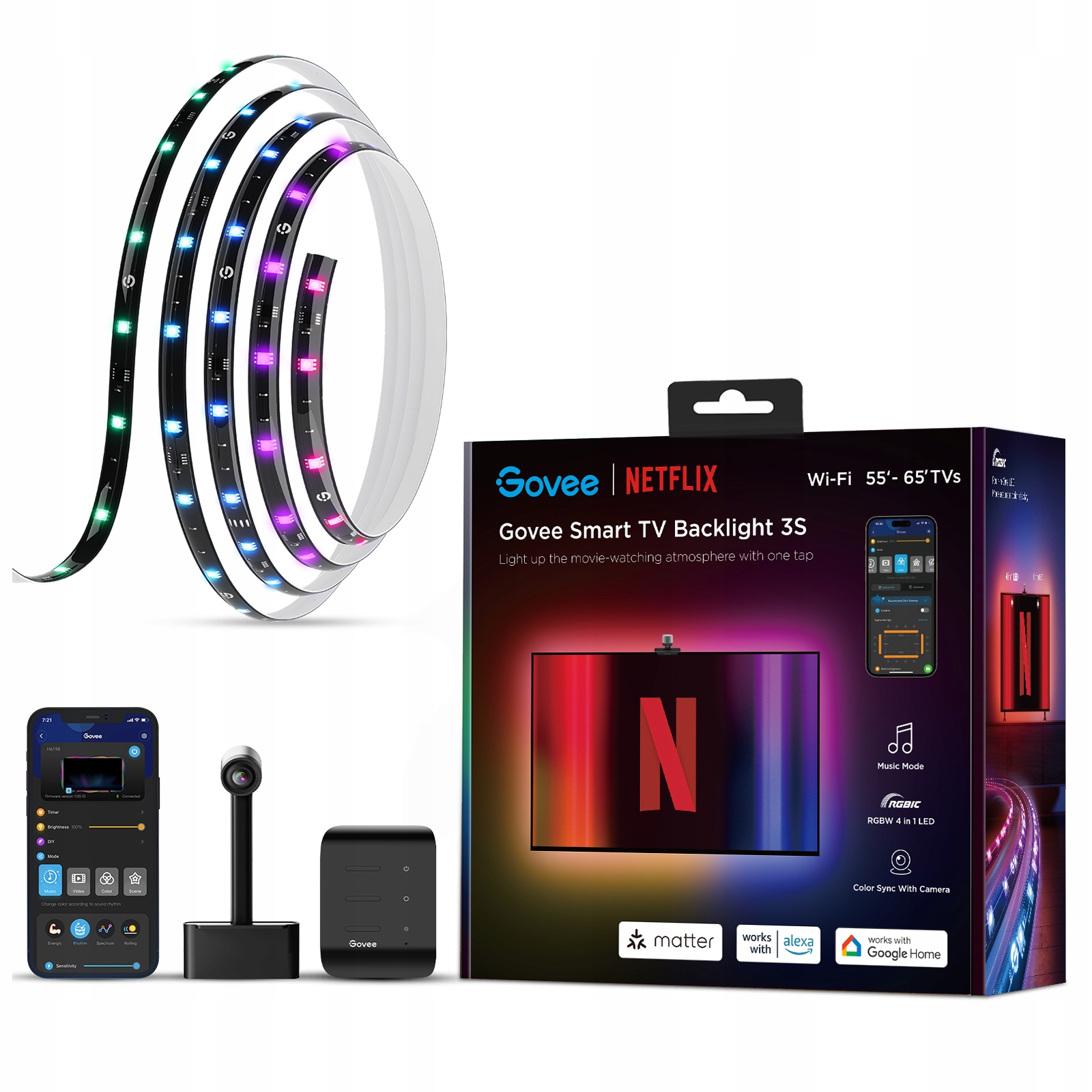 Podsvietenie televízora Govee H6098 Envisual, verzia pre spoluprácu s Netflixom Led pásik