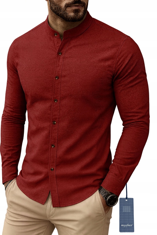 Bordowa Koszula Męska na stójce megafinest 292 Slim Fit 3XL 47-48