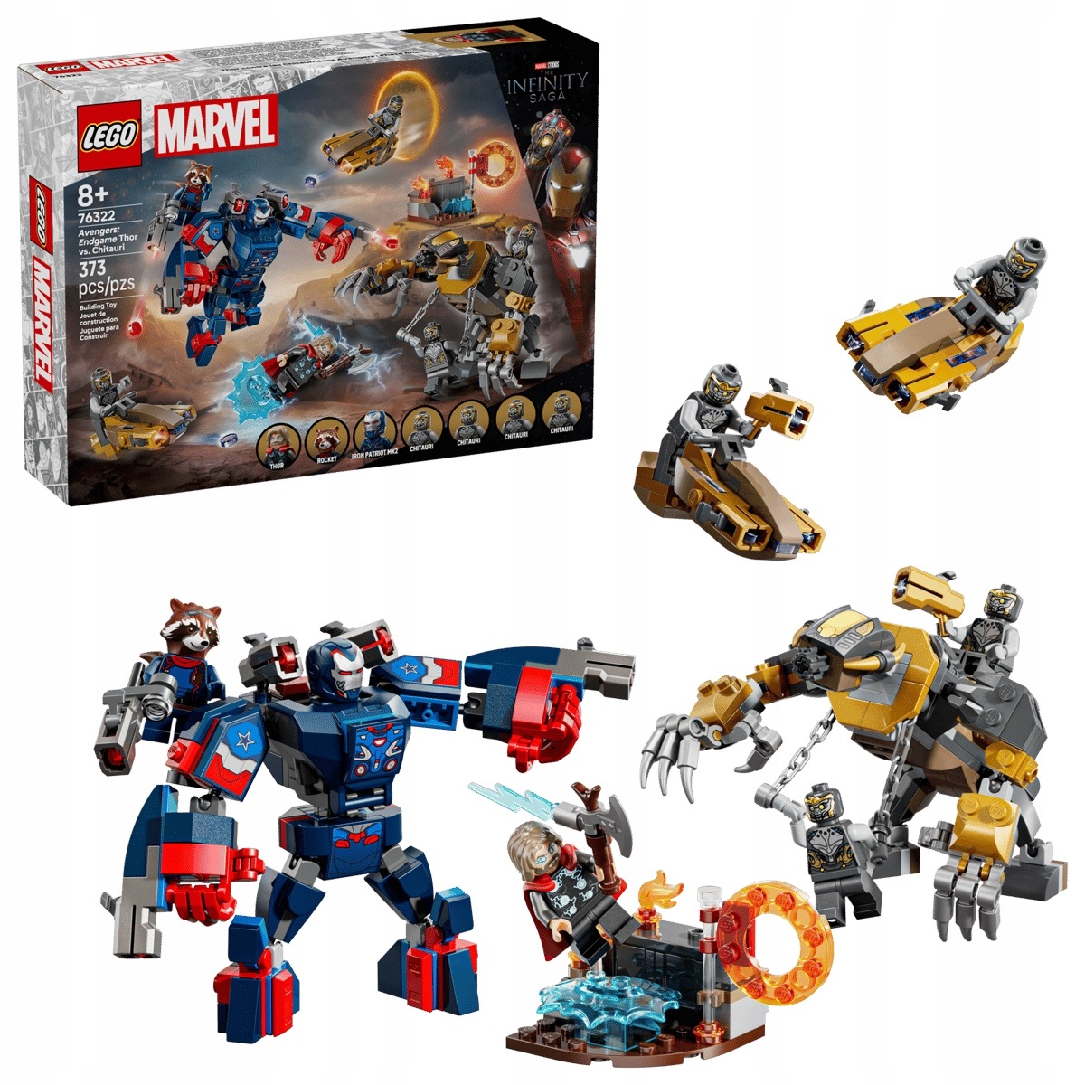 Lego Avengers Konec hry Thor versus Chitauri 76322 mech Iron Patriot gorila