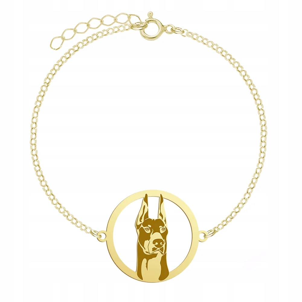 Zlatý náramek s psem Doberman 925 Řetízek Dárek Žena Gravírování