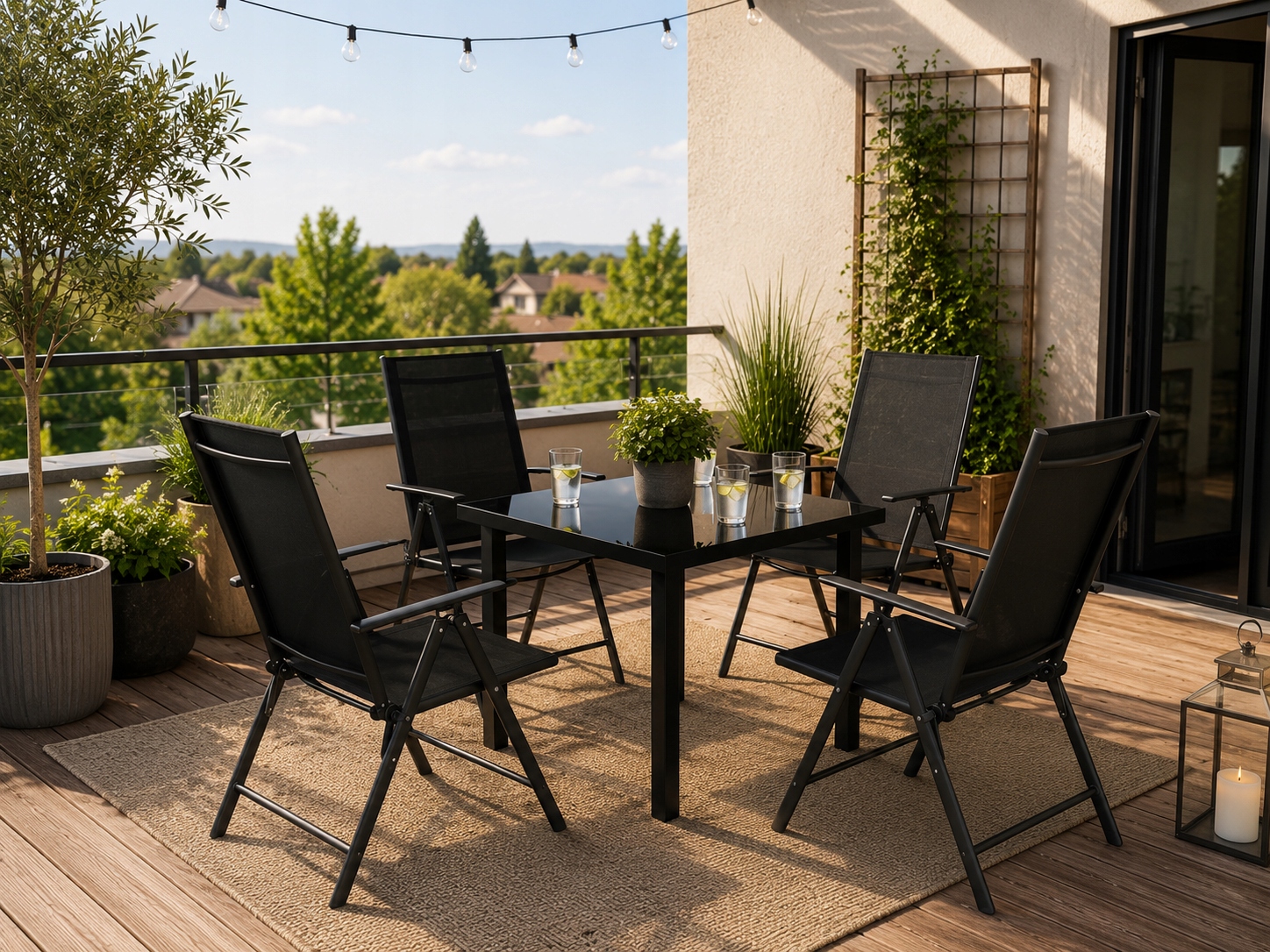 Krzesła Ogrodowe 4x Rozkładane Aluminiowe Leżak Taras Balkon Ogród czarne