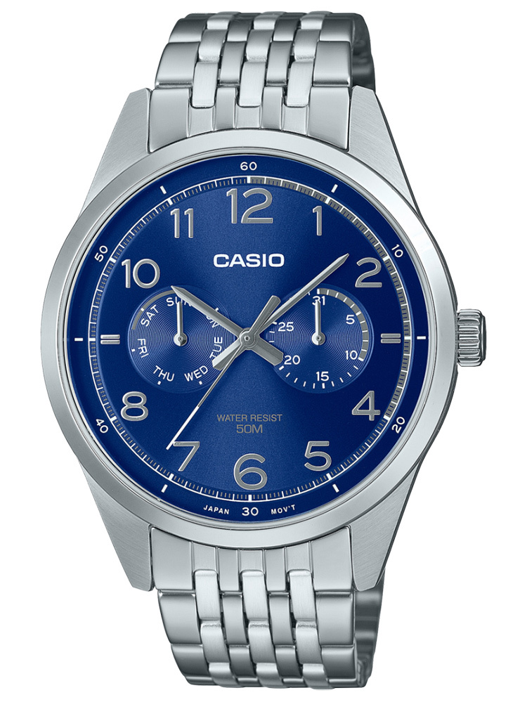 Pánské Hodinky Casio MTP-E340D-2A Stříbrná Stopka 50 M Box Na Den Chlapců