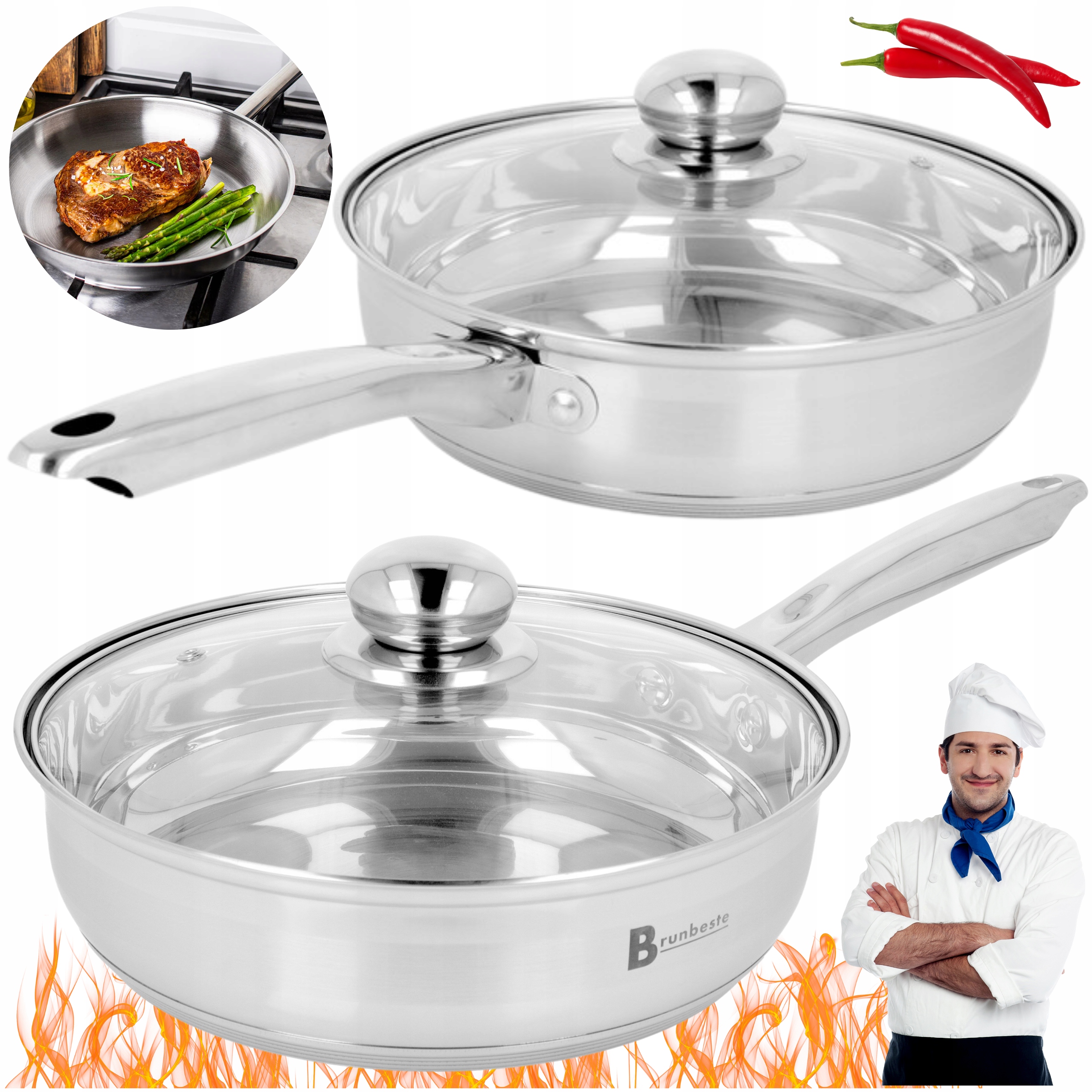 Solidna Patelnia Ze Stali Nierdzewnej Z Pokrywą Nity Gastronomiczna 24cm