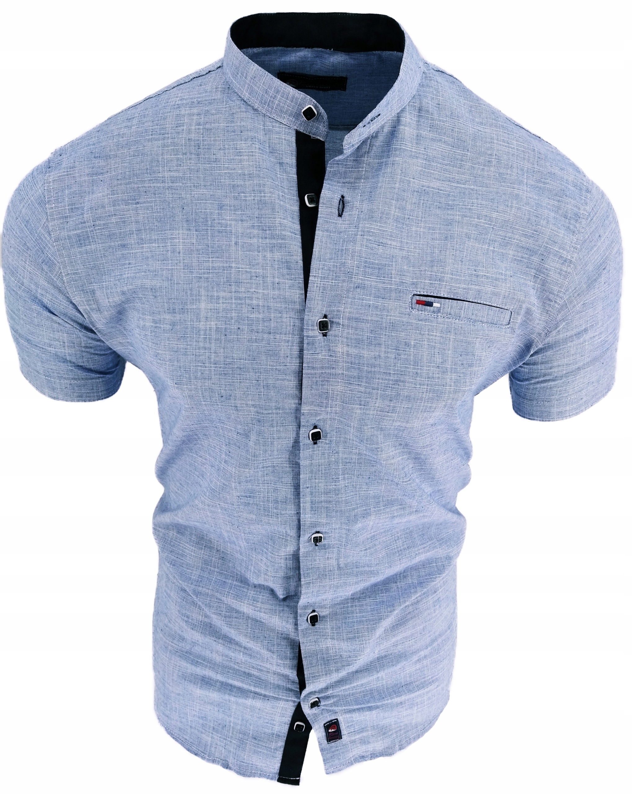 KOSZULA MĘSKA BŁĘKITNA KRÓTKI RĘKAW SIGN STÓJKA L 41/42