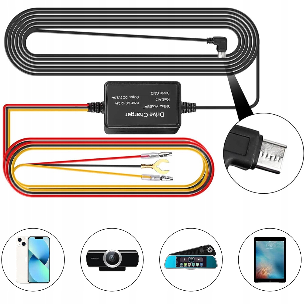 Zestaw do montażu kamery samochodowej rejestratora 12 V-24 V 5V Usb
