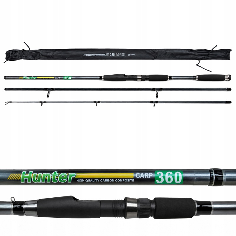 mocna Wędka Karpiowa Hunter Carp 3,6m 80-120G Karp Amur grunt 3 składy