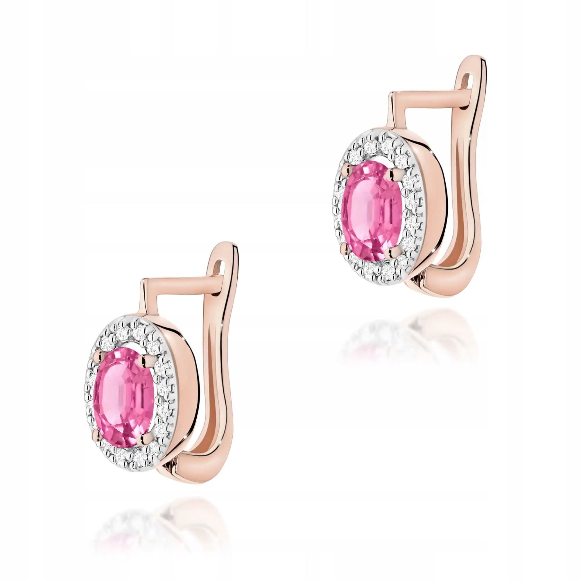 Zlaté Náušnice pro ženy 585 růžový topaz elegantní design jako dárek 14k