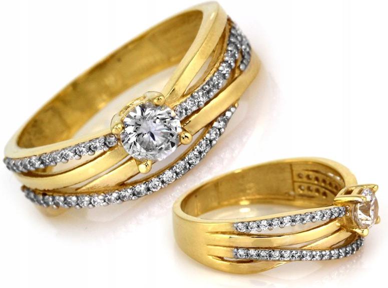 Zlatý prstýnek 585, moderní, zdobený zirkony r20, dvě barvy zlata