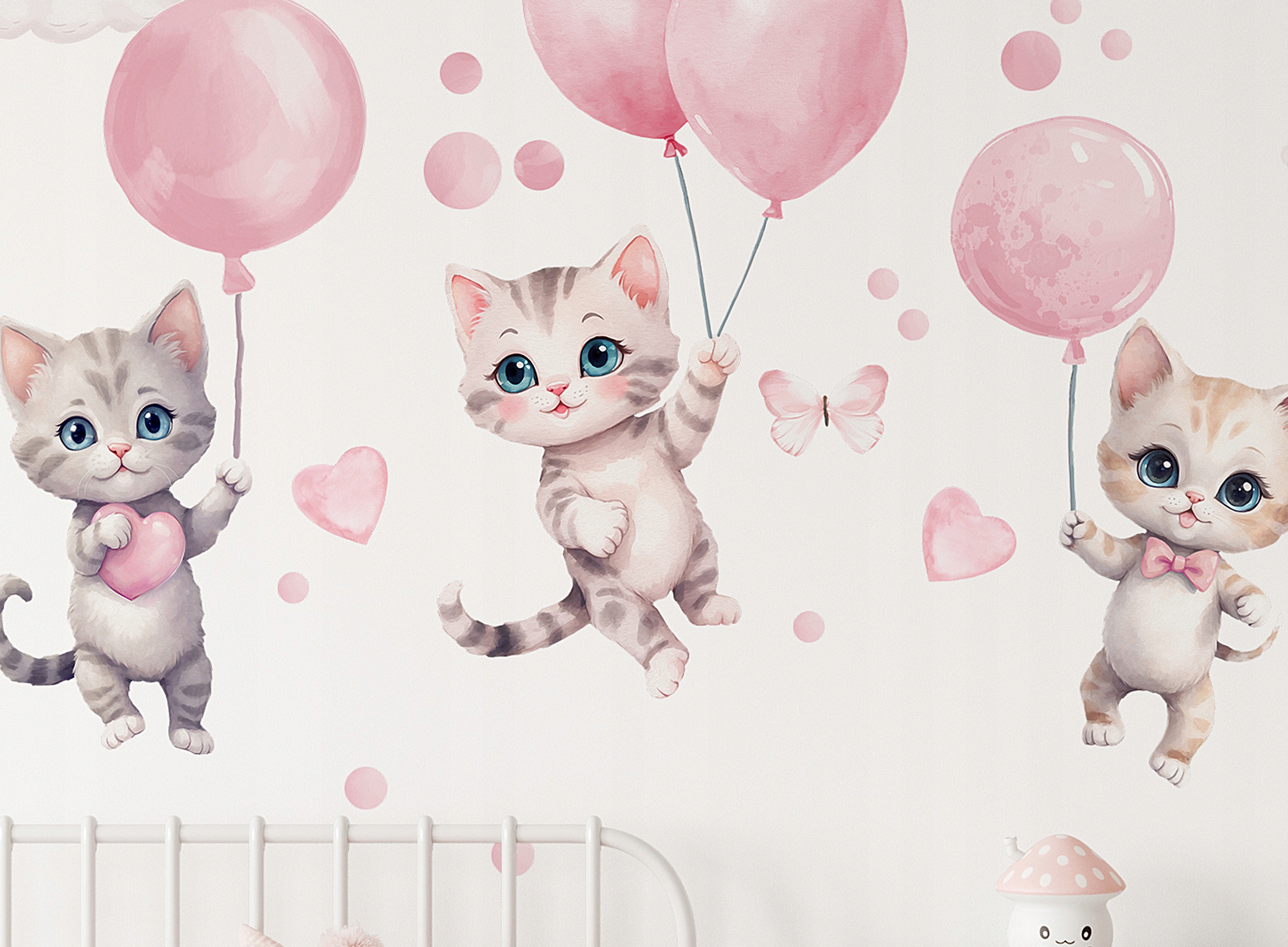 Naklejki na ścianę KOTKI PASTELOWE RÓŻOWE BALONY DLA DZIECI KOTY DECOTIA Długość 60 cm