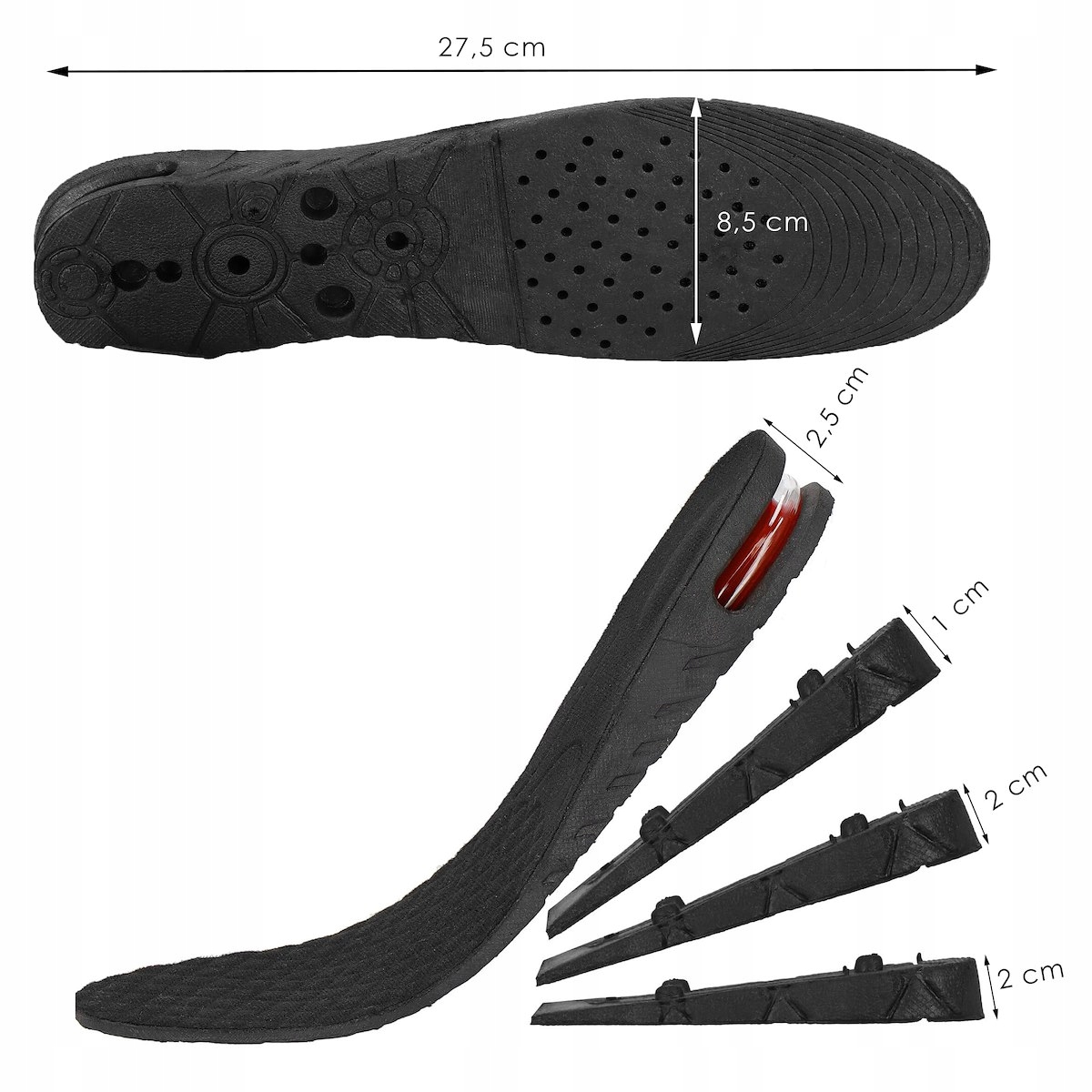 PODWYŻSZAJĄCE WKŁADKI AMORTYZUJĄCE PODPIĘTKI DO BUTÓW WZROST 7,5cm r35-42 Model PODPIĘTKI DO BUTÓW WKŁADKI PODUSZKA POWIETRZNA