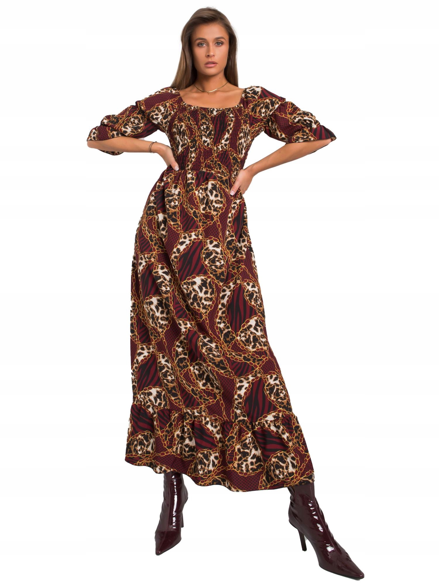 

Sukienka Kobieca Wzorzysta Maxi rękaw 3/4