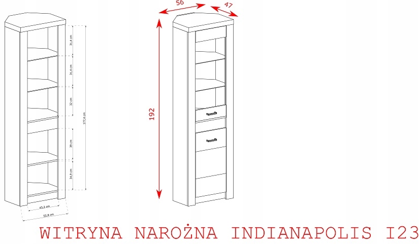 Witryna narożna INDIANAPOLIS I23- KRAFT BIAŁY Kod producenta AMBI23KB