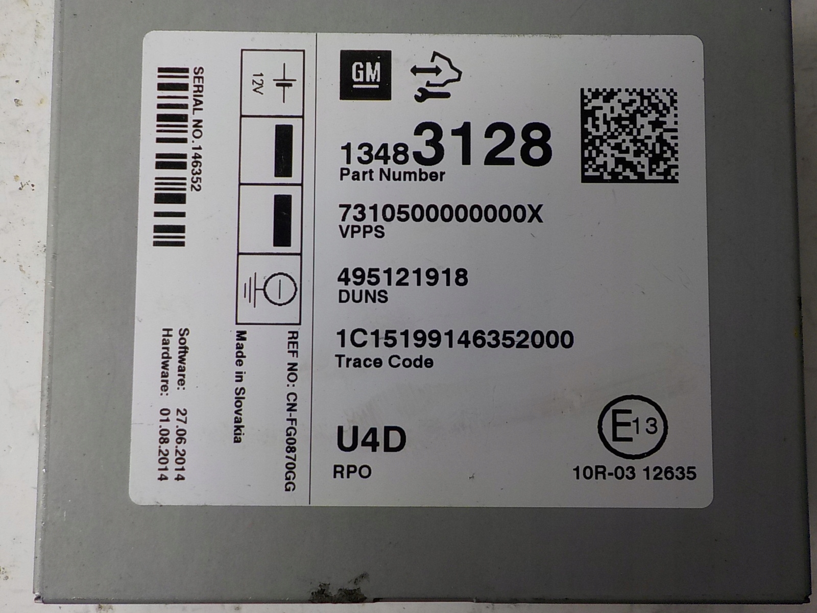 OPEL ZAFIRA C module control unit radio 13483128 U4D