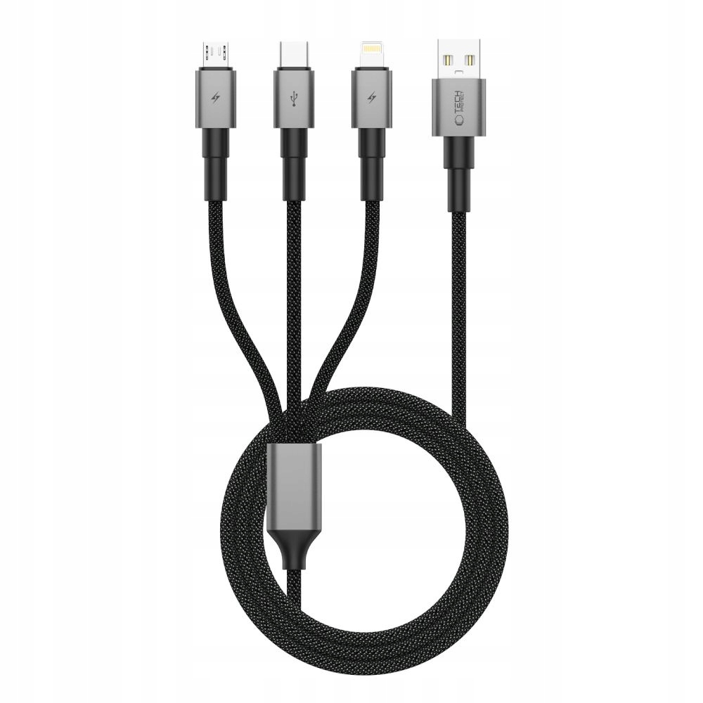 Tech-protect Kabel 3w1 iPhone & Type-c & Micro-usb 3A 120CM Iron Grey