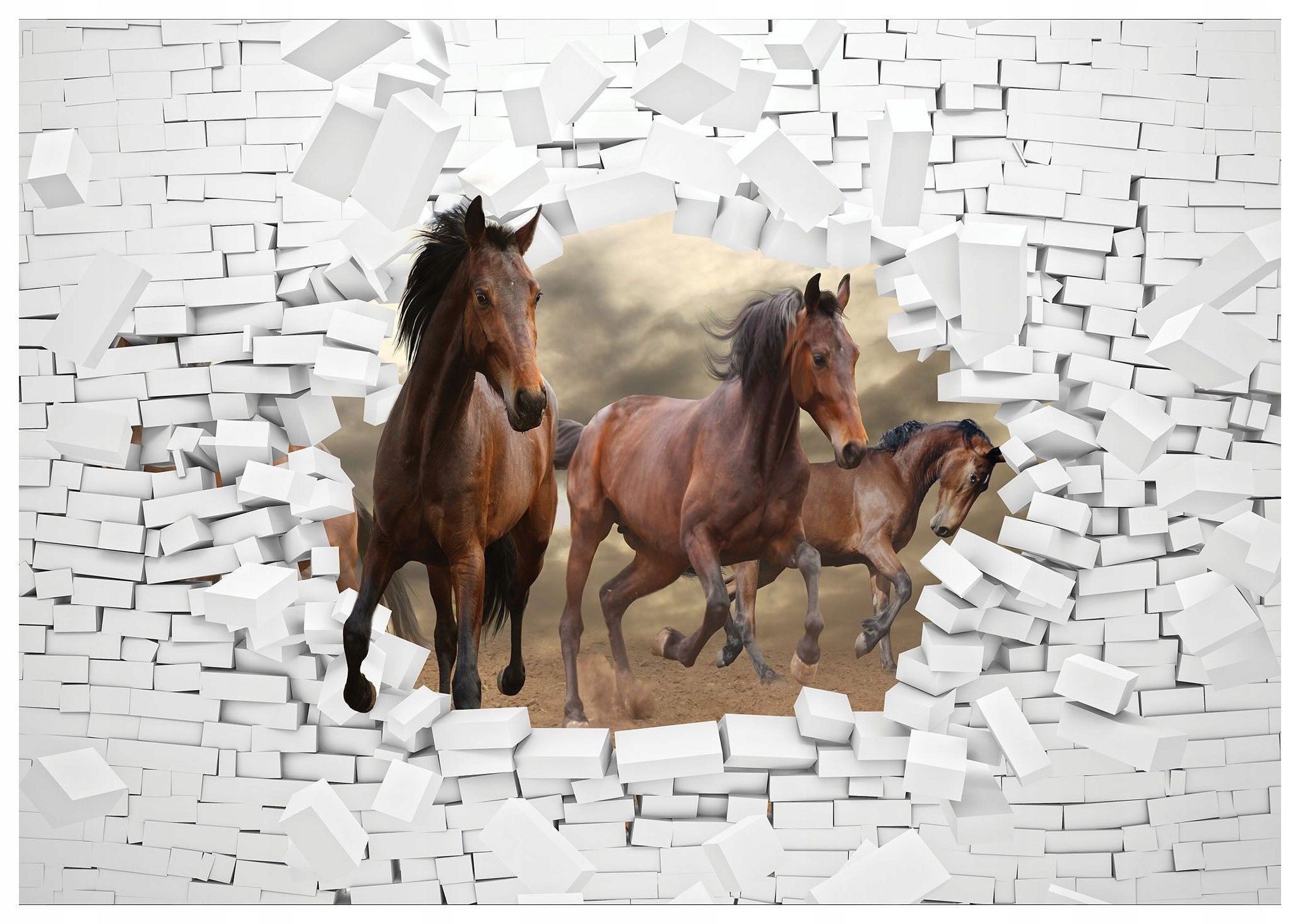 Fototapeta Kone cez vinylovú tehlu 368x254 na pozadí tehlovej steny lepidlo