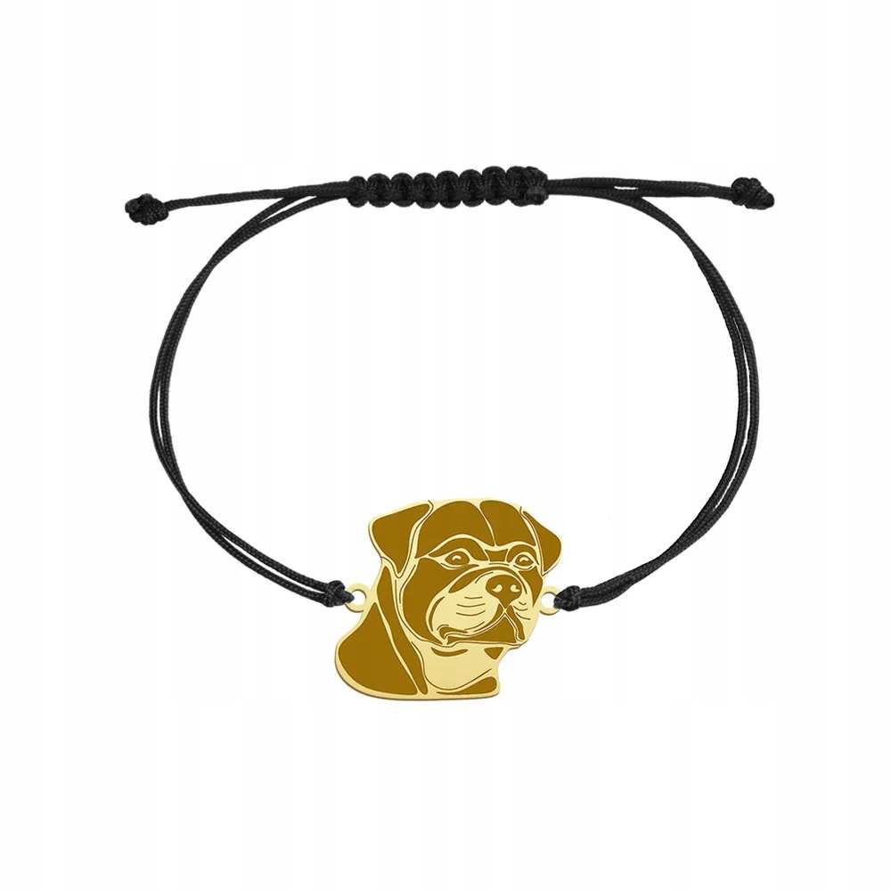 Zlatý náramek s psem Rottweiler 925 Šňůrka Dárek Gravírování Bonus