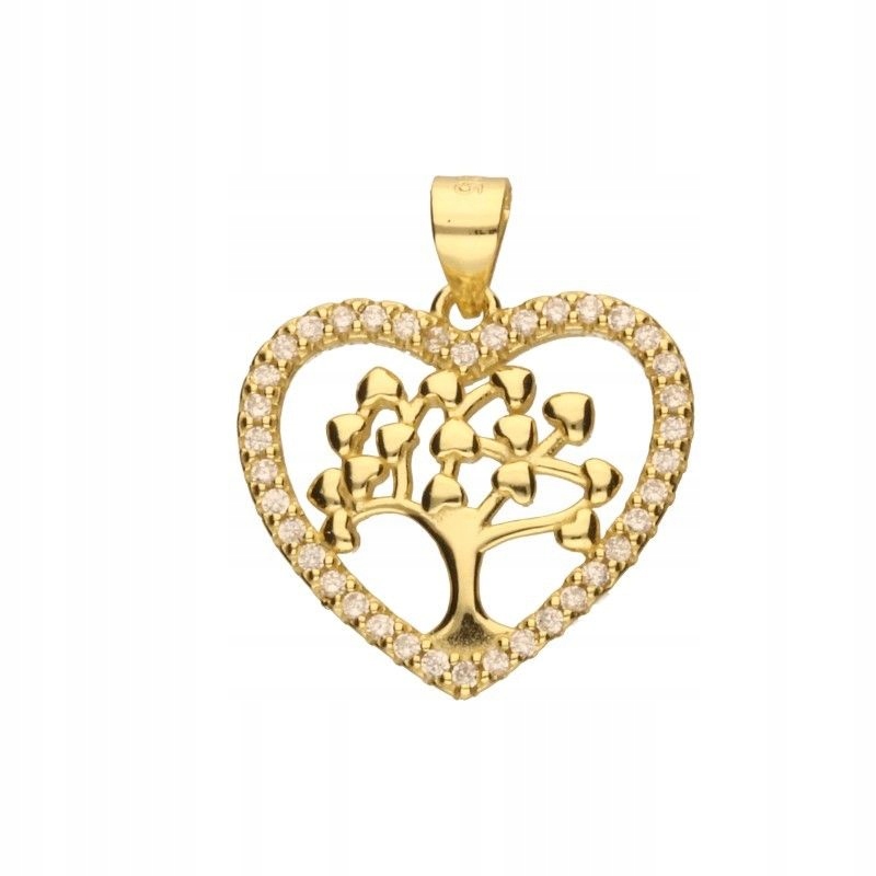 Dámský přívěsek Ažurové srdce Strom života Stříbro 925 Pozlacené Zirkony