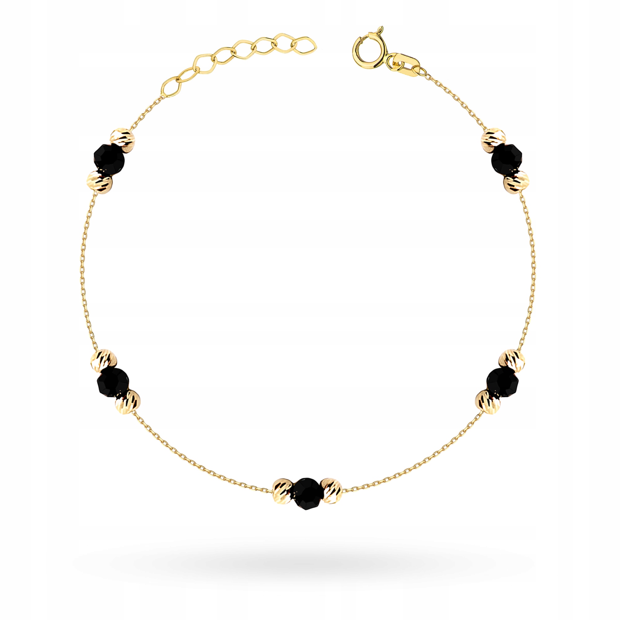 Zlatý Náramek Dámský pr. 585 Černé Korálky Diamantové kuličky 14k