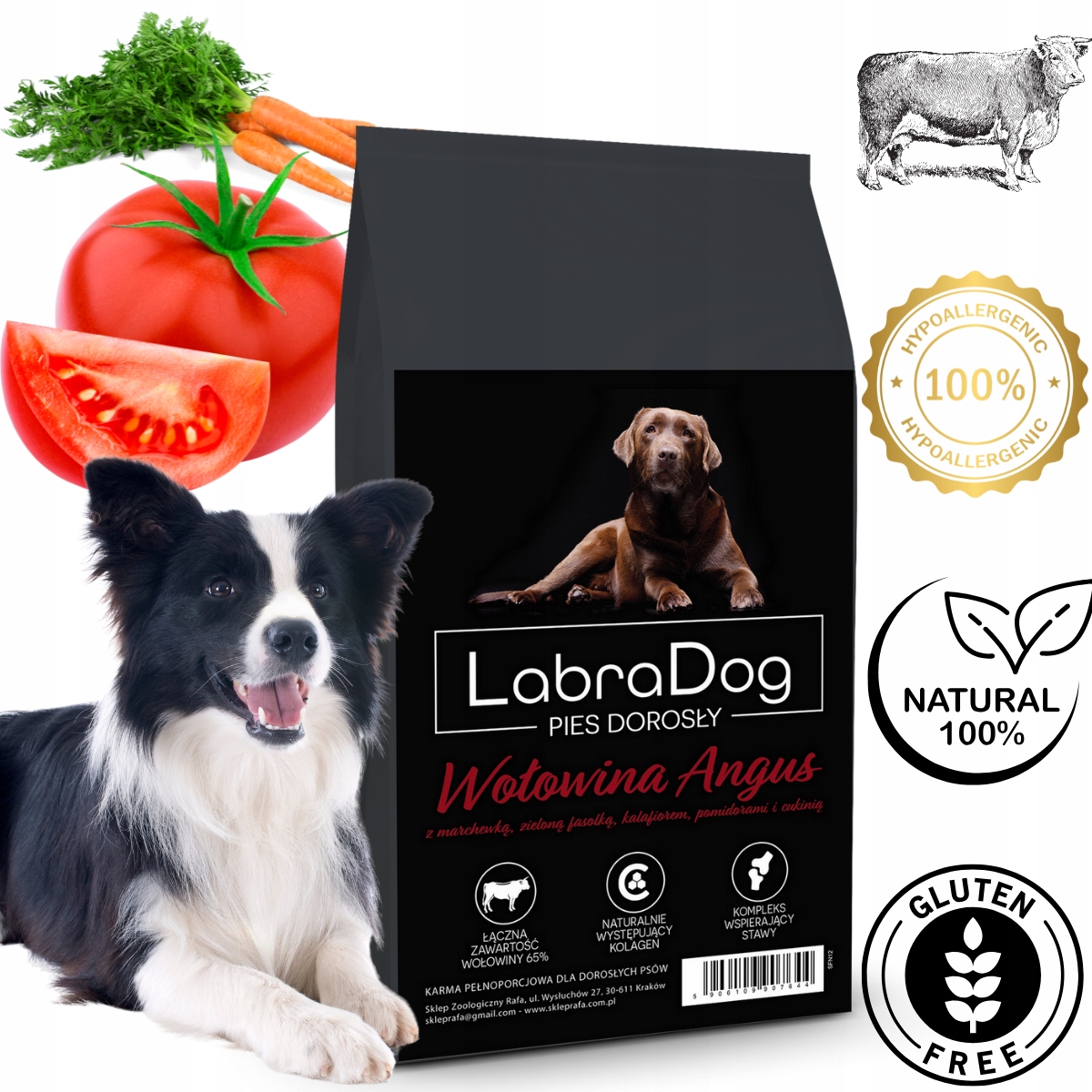 Levně Suché Krmivo LabraDog Hovězí pes Kompletní krmivo s vysokým obsahem bílkovin 12 kg