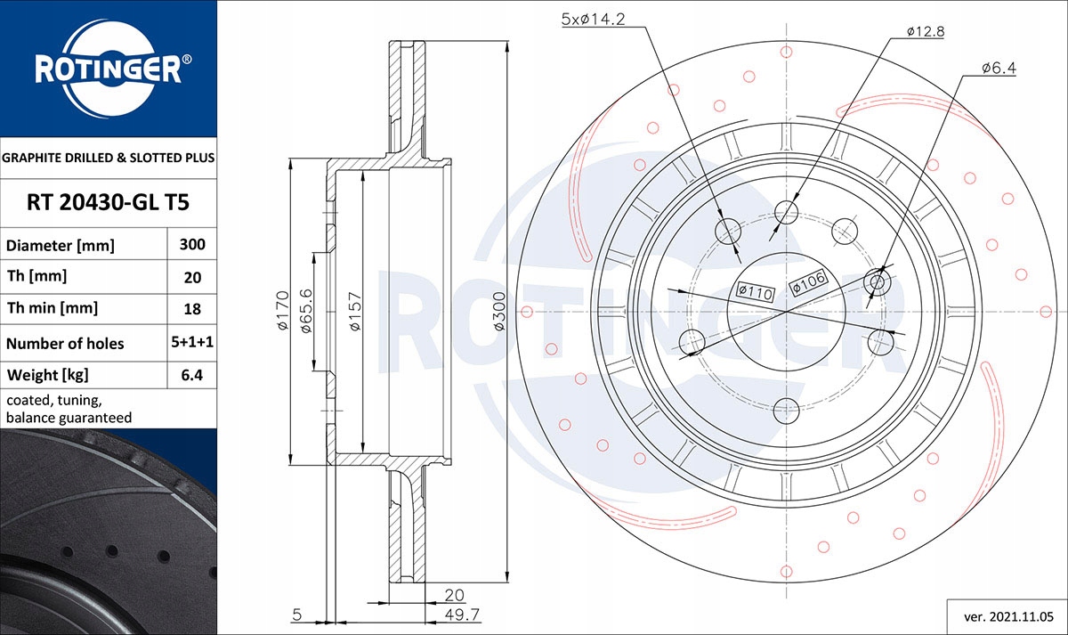 Brzdový kotouč Rotinger Rt 20430-GL T5
