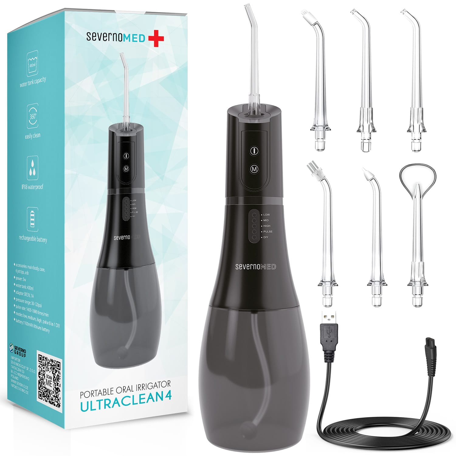 Irygator do zębów i jamy ustnej bezprzewodowy WF238 czarny 1 sztuka