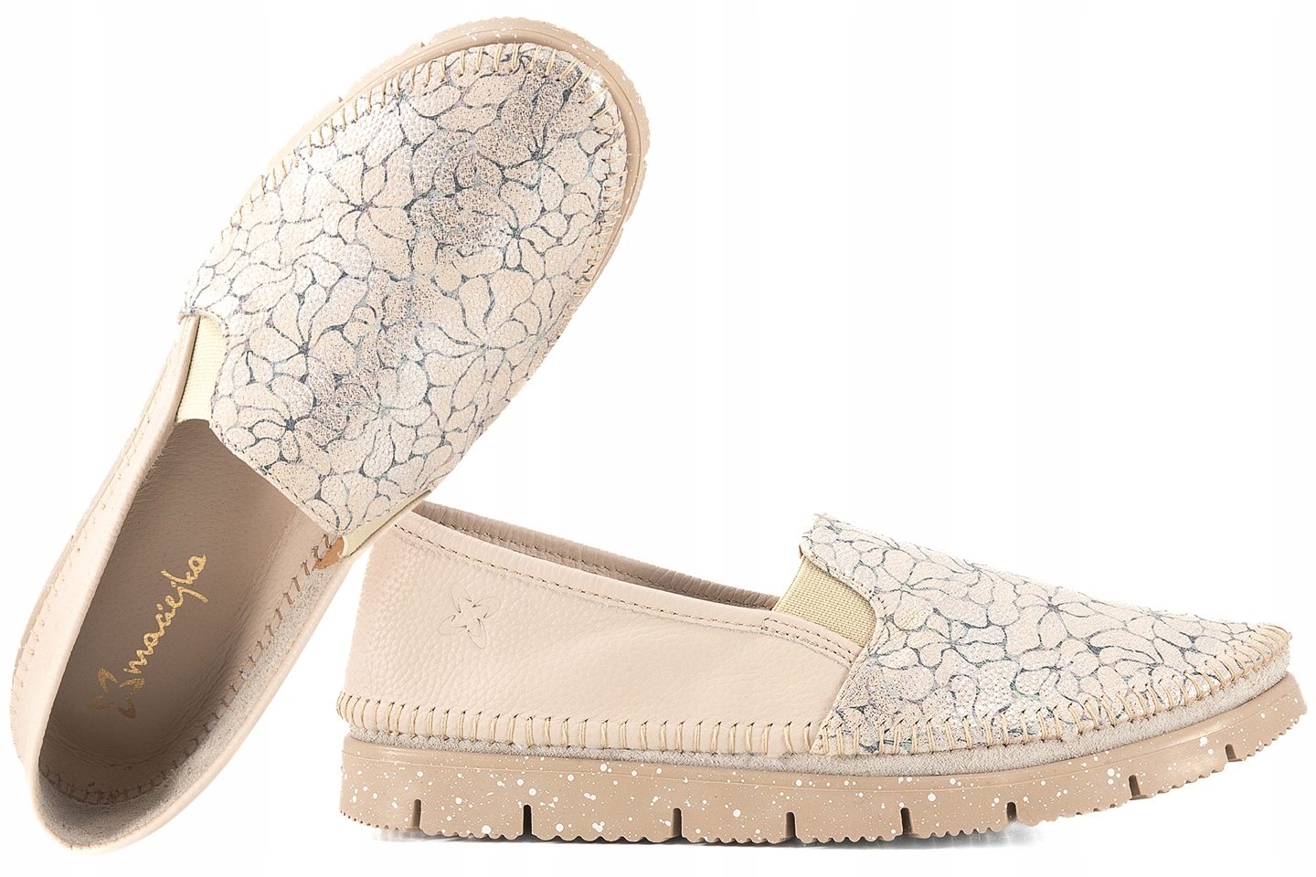 Maciejka 03512-69 Kožené Polobotky Espadrilky Mokasíny béžové květy Béžová 36