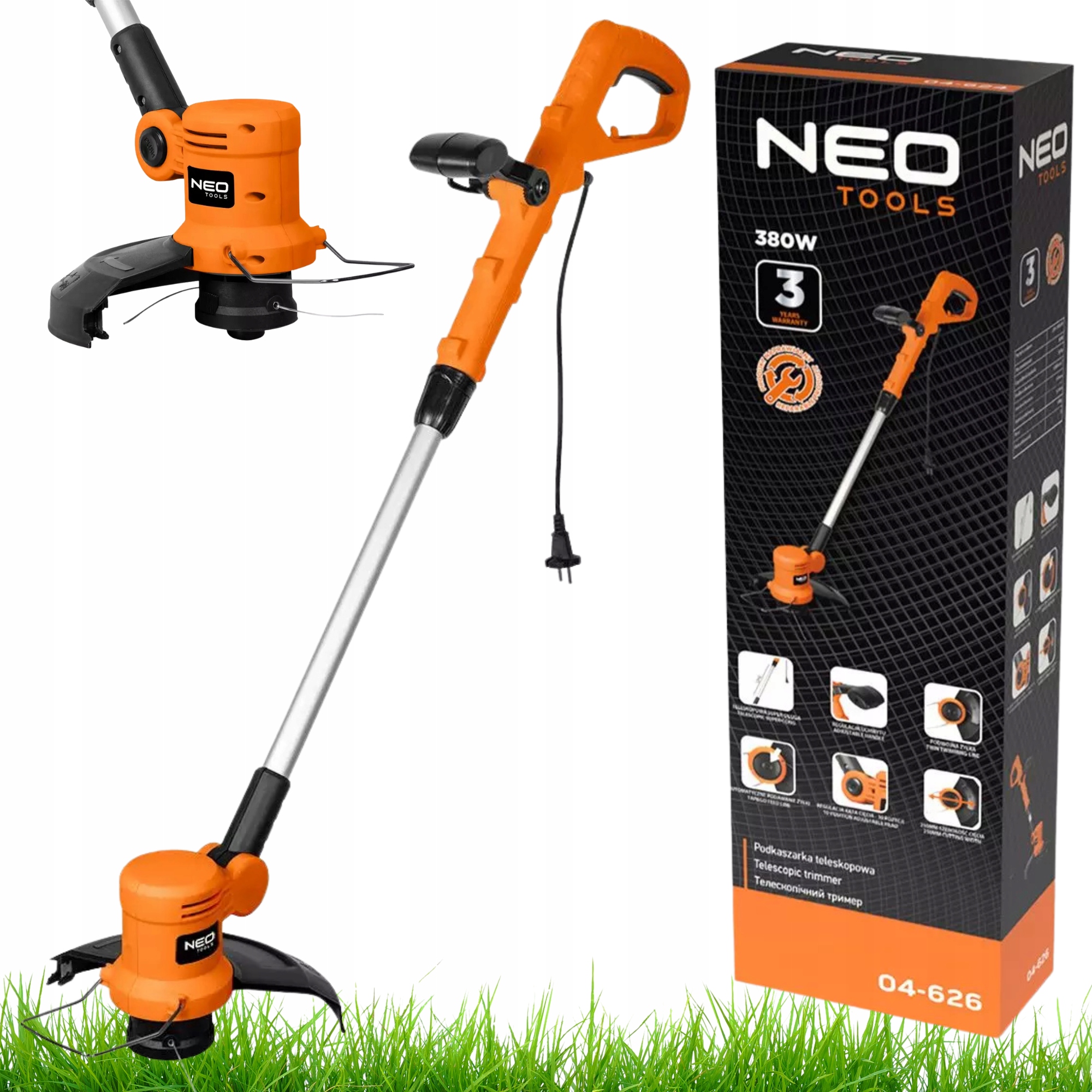 Podkaszarka teleskopowa ogrodowa elektryczna do trawy 380W Neo Tools 04-626