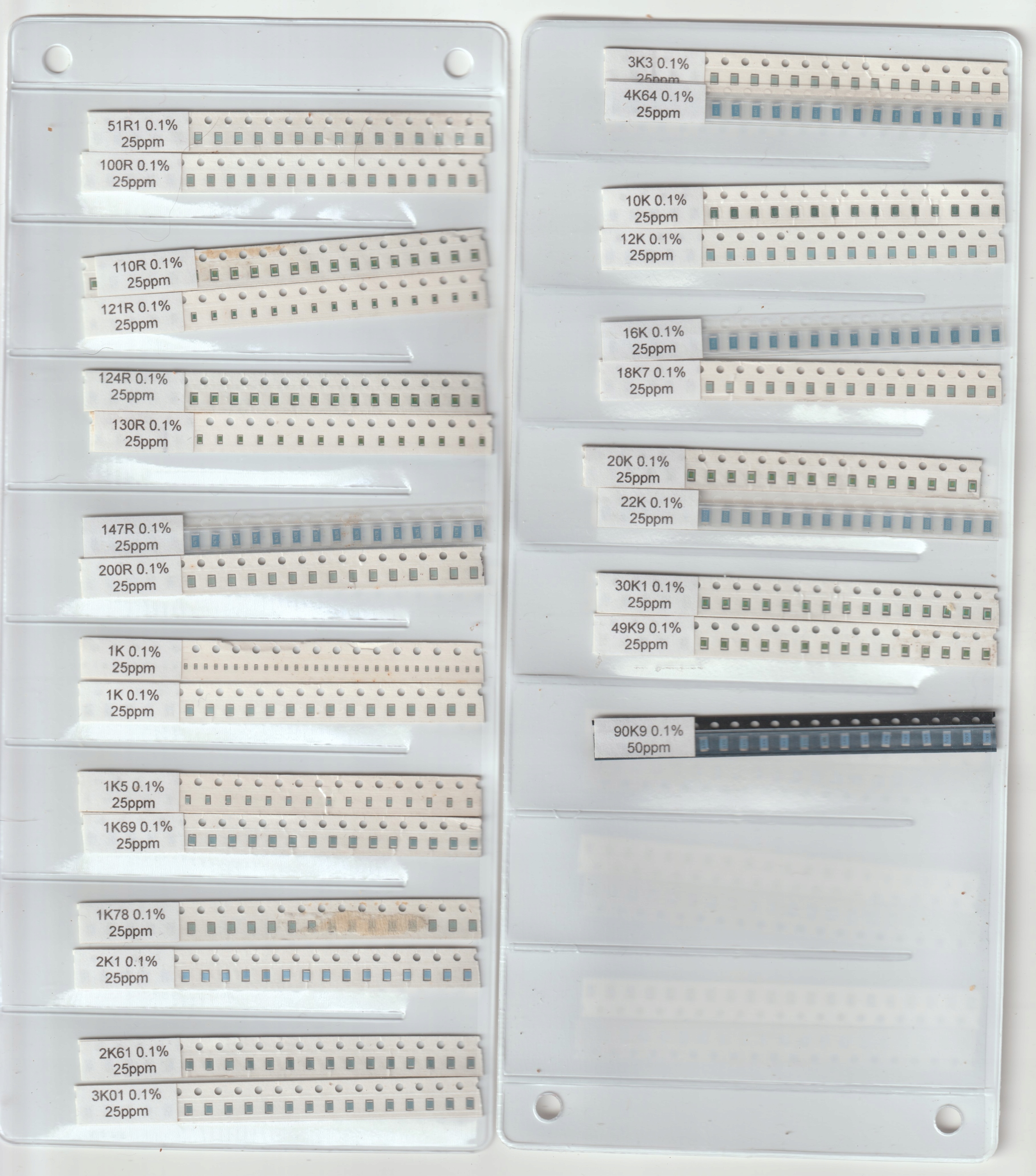 [560 szt] Zestaw Rezystorów Precyzyjnych Smd 0.1% 27 wartości