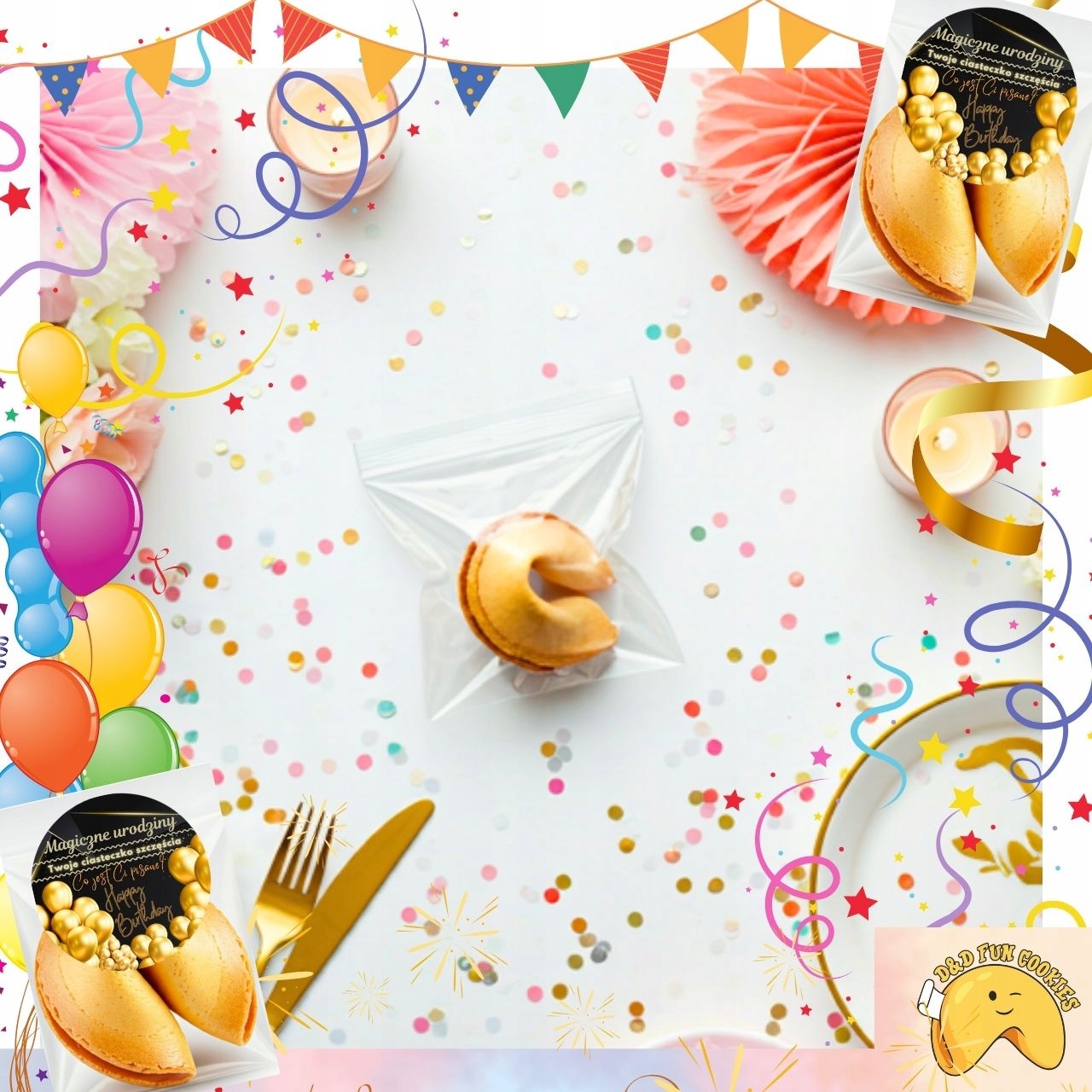 CIASTECZKA Z WRÓŻBĄ MAGICZNE URODZINY DLA GOŚCI PODZIĘKOWANIE 50 sztuk FUN Marka D&D Fun Cookies