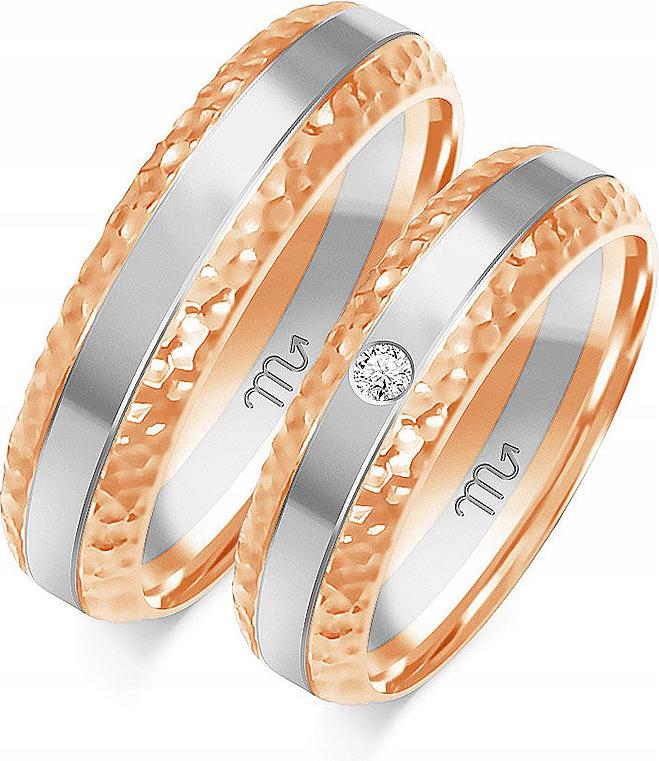 Zlatý snubní prsten svatba pro pár 14K 585 vel. 26 27 28, vzor s bílými zirkony